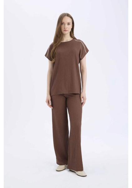 Regular Fit Bisiklet Yaka Bürümcük Kısa Kollu Tişört E1639AX25SP indirimleri