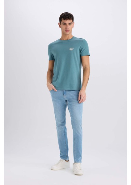 %100 Pamuk Slim Fit Dar Kesim Bisiklet Yaka Baskılı Kısa Kollu Tişört C2078AX25SM fiyatları