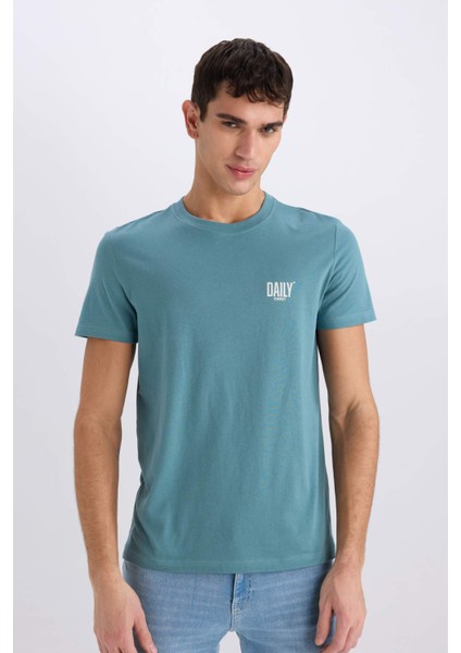 %100 Pamuk Slim Fit Dar Kesim Bisiklet Yaka Baskılı Kısa Kollu Tişört C2078AX25SM fırsatları