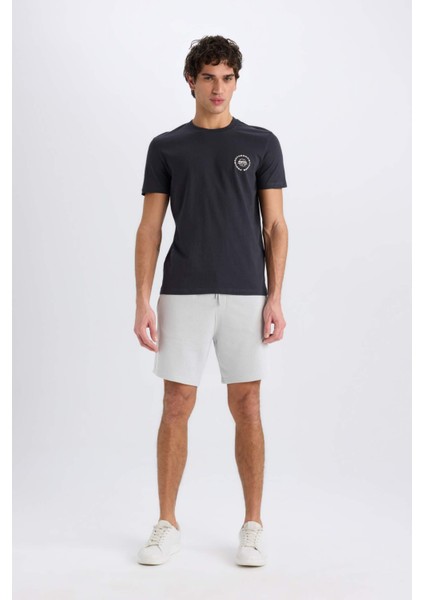 %100 Pamuk Slim Fit Dar Kesim Bisiklet Yaka Baskılı Kısa Kollu Tişört C2079AX25SM