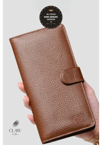 Hakiki Deri Telefon Bölmeli Unisex Cüzdan