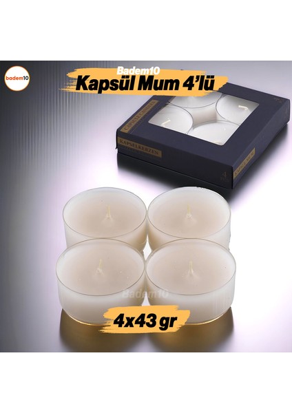 Tealight Kapsül Mum 4X43 gr Dekoratif Mumu Kandil Hediyelik Fitilli Mumluk Şamdan Krem Renk Kokulu