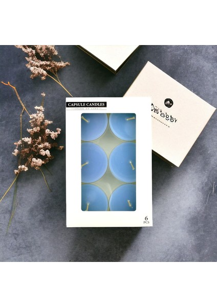 Tealight Kapsül Mum 6X35 gr Dekoratif Mumu Kandil Hediyelik Fitilli Mumluk Şamdan Mavi Renk Kokulu fiyatları