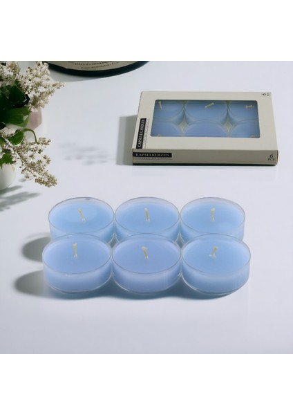 Tealight Kapsül Mum 6X35 gr Dekoratif Mumu Kandil Hediyelik Fitilli Mumluk Şamdan Mavi Renk Kokulu modelleri
