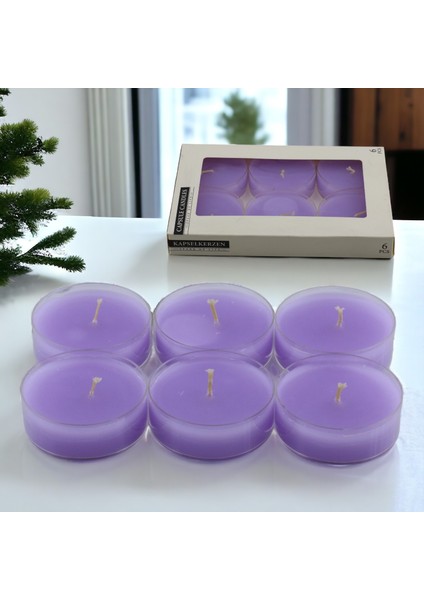 Tealight Kapsül Mum 6X35 gr Dekoratif Mumu Kandil Hediyelik Fitilli Mumluk Şamdan Mor Renk Kokulu fiyatları