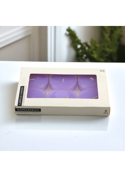 Tealight Kapsül Mum 6X35 gr Dekoratif Mumu Kandil Hediyelik Fitilli Mumluk Şamdan Mor Renk Kokulu modelleri