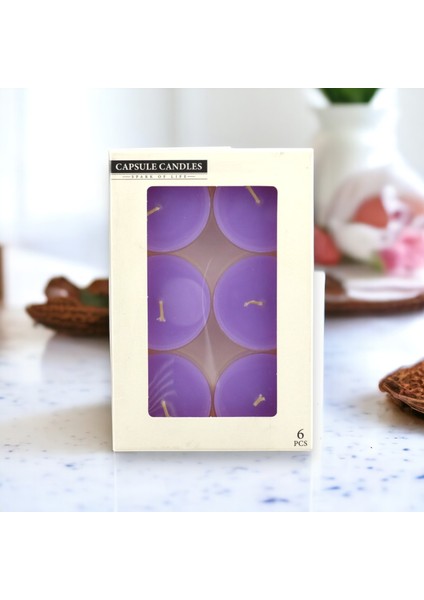 Tealight Kapsül Mum 6X35 gr Dekoratif Mumu Kandil Hediyelik Fitilli Mumluk Şamdan Mor Renk Kokulu indirimleri