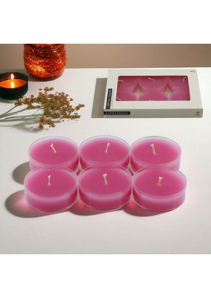Tealight Kapsül Mum 6X35 gr Dekoratif Mumu Kandil Hediyelik Fitilli Mumluk Şamdan Pembe Renk Kokusuz fiyatları