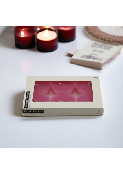 Tealight Kapsül Mum 6X35 gr Dekoratif Mumu Kandil Hediyelik Fitilli Mumluk Şamdan Pembe Renk Kokusuz modelleri