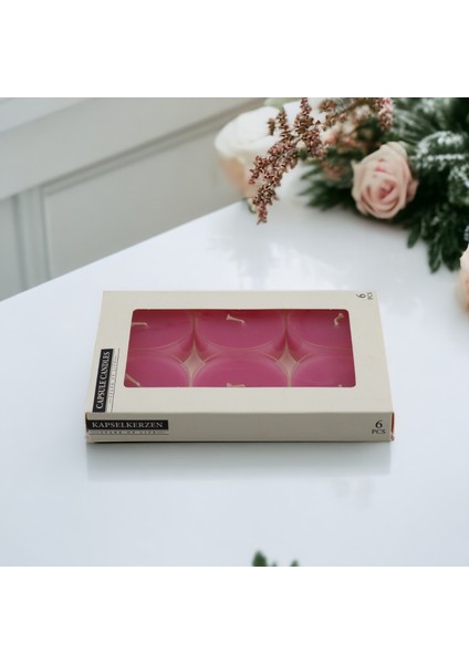 Tealight Kapsül Mum 6X35 gr Dekoratif Mumu Kandil Hediyelik Fitilli Mumluk Şamdan Pembe Renk Kokusuz fırsatları