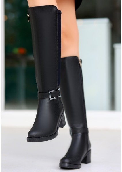 Emrat Siyah Cilt Topuklu Çizme modelleri