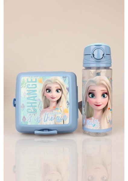 Dekomus Lisanslı "mavi Karlar Ülkesi Elsa Frozen Koleksiyonu "beslenme Kabı ve 500 ml Trıtan Matara Okul/kırtasiye Seti