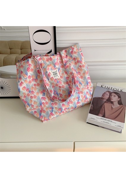 Kadın Büyük Kapasiteli Omuz Çantası Kanvas Çanta Pembe (Yurt Dışından)