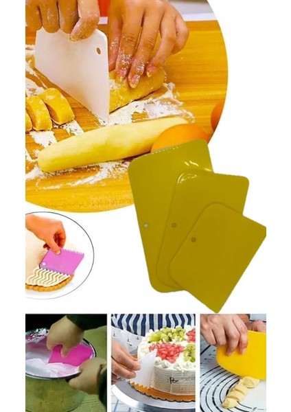 3lü Set Plastik Spatula Pasta Sıvama Hamur Kesici ve Kazıyıcı Pasta Şekillendirici