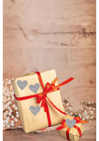 Yapışkanlı Simli Kalp Gümüş 6cm 6'li