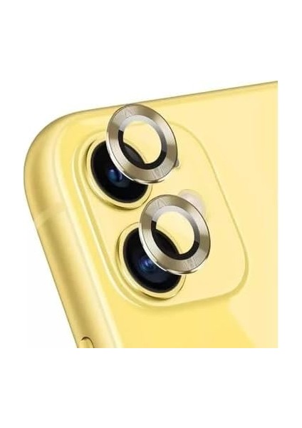 iPhone 11-12-12 Mini Ile Uyumlu Kamera Lens Koruyucu Çelik Halka Hd 9d Kırılmaz Cam Renk:Gold Çerçeveli