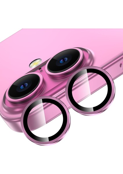 Trend iPhone 16 ve iPhone 16 Plus Uyumlu Kamera Camı Lens Koruyucu Halka Set - Pembe
