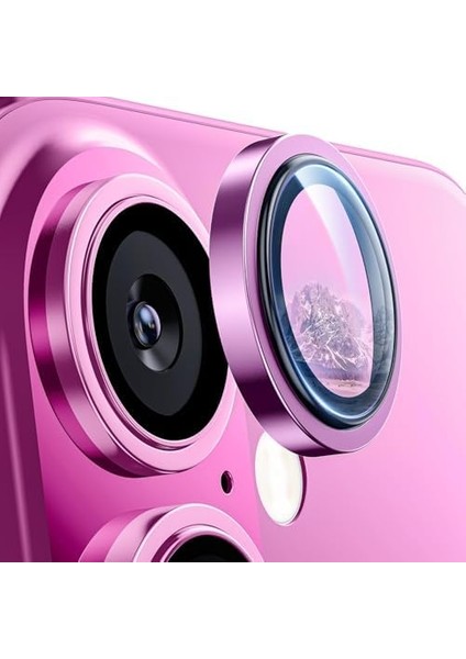 Trend iPhone 16 ve iPhone 16 Plus Uyumlu Kamera Camı Lens Koruyucu Halka Set - Pembe