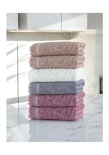 Pamuklu 6lı 30 x 50 cm Jakar Desenli Mutfak Havlu Seti
