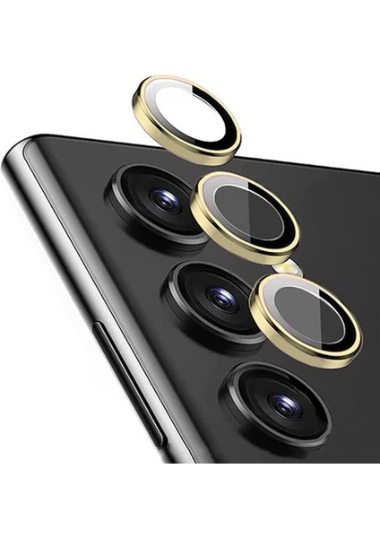 Galaxy S23 İçin Kamera Lens Koruyucuları Metal Gold Renk Temperli Cam Çizilmez Bağımsız Kamera Koruyucu