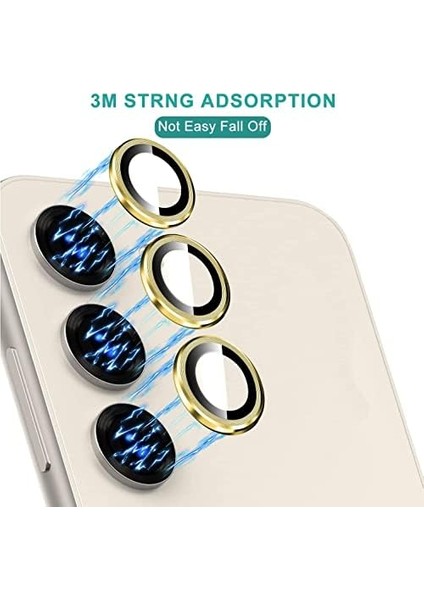 Galaxy S23 İçin Kamera Lens Koruyucuları Metal Gold Renk Temperli Cam Çizilmez Bağımsız Kamera Koruyucu