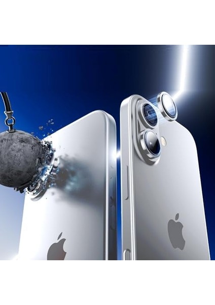 Trend iPhone 16 ve iPhone 16 Plus Uyumlu Kamera Camı Lens Koruyucu Halka Set - Siyah Titanyum