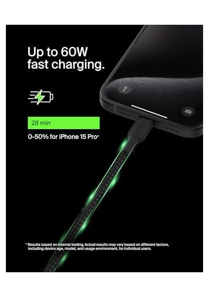 Boost Charge Örgülü Usb-C, Hızlı Şarj Cihazı, Usb-C Şarj Kablosu, iPhone 16, 15, Samsung Galaxy S24, S23, Pixel, Ipad, Macbook, Nintendo ve Daha Fazlası Için Hızlı Şarj, 1 Metre, Siyah