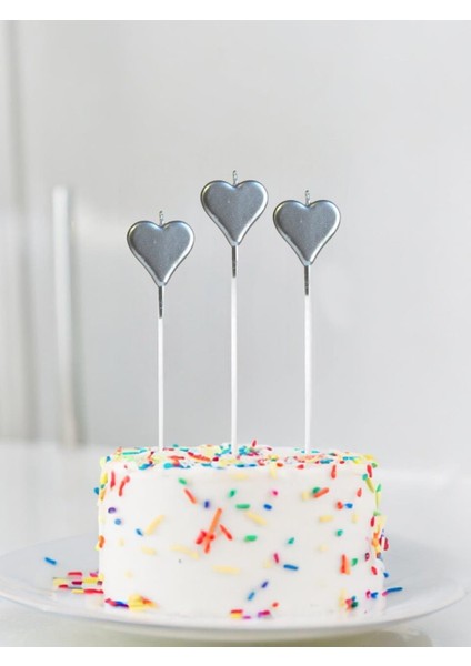 Kalp Pasta mumu Metalik Gümüş 3'lü