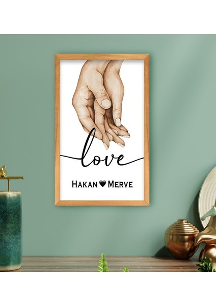 Kişiye Özel Sevgili El Ele Tasarımlı Ahşap Çerçeveli Tablo-1 40 x 25 cm , Sevgililer Günü, Sevgiliye