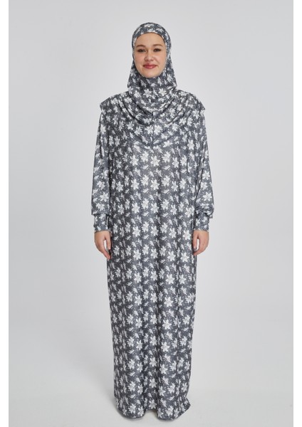 Pratik Tek Parça Manolya Desenli Namaz Elbisesi