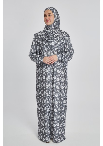 Pratik Tek Parça Manolya Desenli Namaz Elbisesi