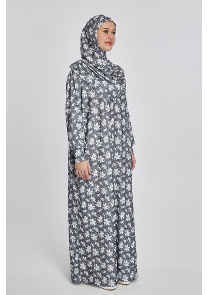 Pratik Tek Parça Manolya Desenli Namaz Elbisesi