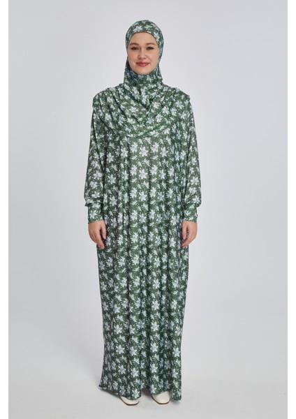 Pratik Tek Parça Manolya Desenli Namaz Elbisesi