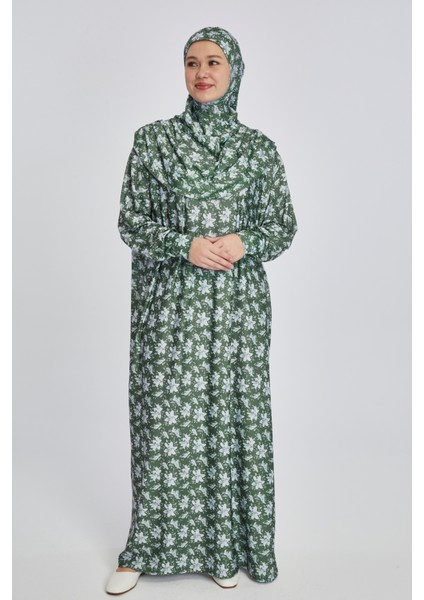 Pratik Tek Parça Manolya Desenli Namaz Elbisesi