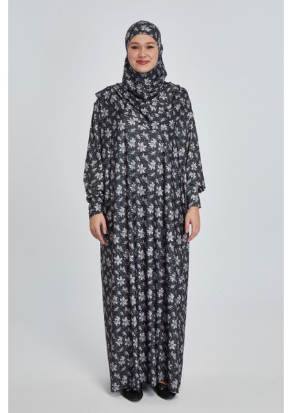 Pratik Tek Parça Manolya Desenli Namaz Elbisesi