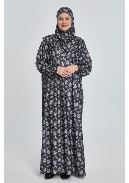 Pratik Tek Parça Manolya Desenli Namaz Elbisesi
