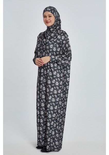 Pratik Tek Parça Manolya Desenli Namaz Elbisesi