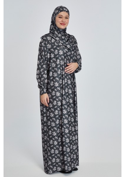 Pratik Tek Parça Manolya Desenli Namaz Elbisesi