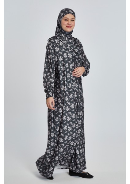 Pratik Tek Parça Manolya Desenli Namaz Elbisesi