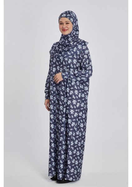 Pratik Tek Parça Manolya Desenli Namaz Elbisesi