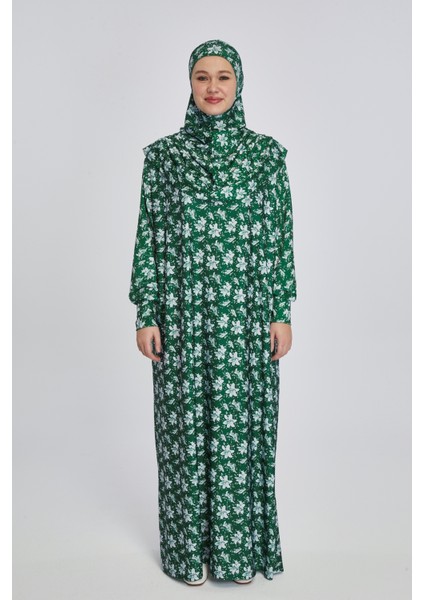 Pratik Tek Parça Manolya Desenli Namaz Elbisesi