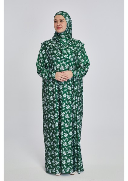 Pratik Tek Parça Manolya Desenli Namaz Elbisesi
