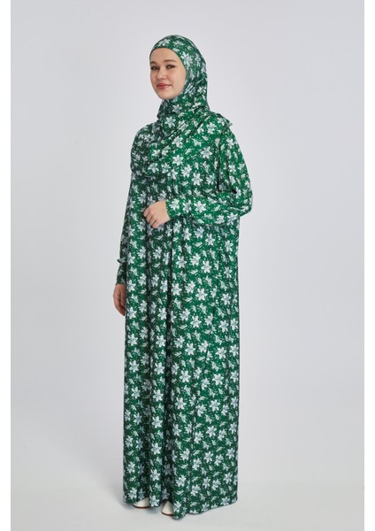 Pratik Tek Parça Manolya Desenli Namaz Elbisesi