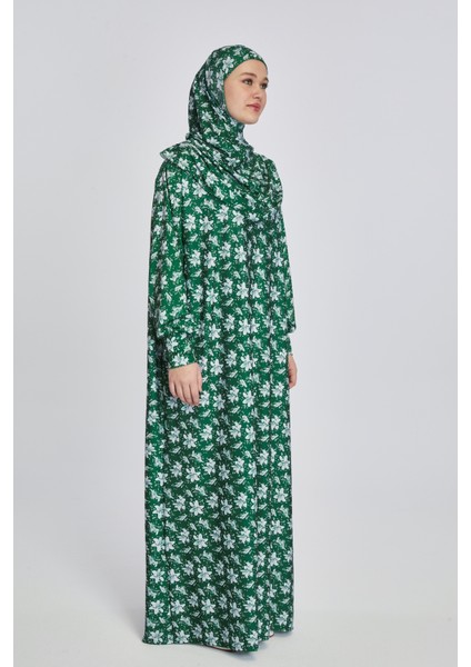 Pratik Tek Parça Manolya Desenli Namaz Elbisesi