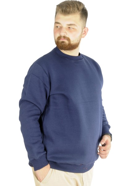 Erkek Sweatshirt Bisiklet Yaka Basic 20131 Indigo
