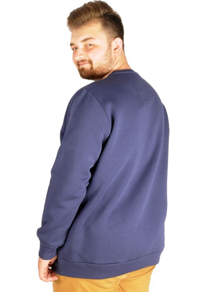 Erkek Sweatshirt Bisiklet Yaka Basic 20131 Indigo