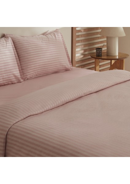 Josef Çizgili Saten Tek Kişilik Nevresim Takımı Pudra modelleri