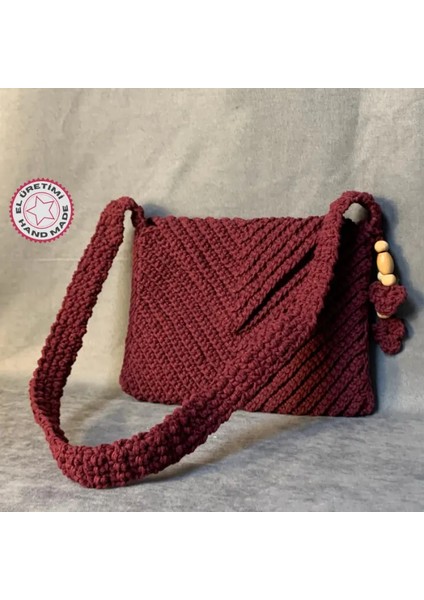 El Örgüsü Kadın Zarf Model Bordo Çapraz Çanta