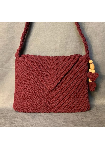 El Örgüsü Kadın Zarf Model Bordo Çapraz Çanta