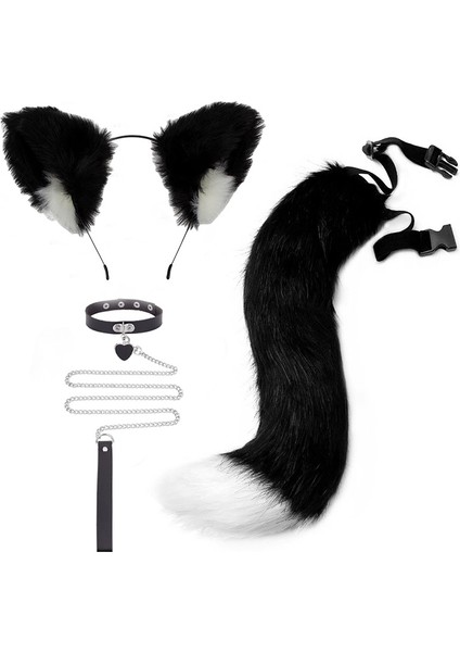 Cosplay Kedi Kulakları Saç Bandı Kedi Kuyruğu Aksesuarları Seti (Yurt Dışından)